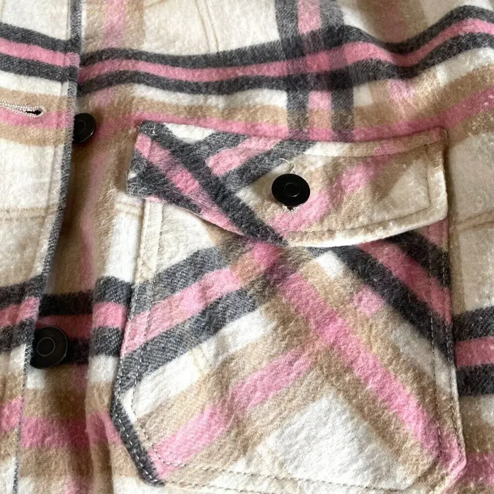 Zara Pink, Beige Plaid Check Overshirt Jacket / Shacket, Oversized 90s Grunge, S